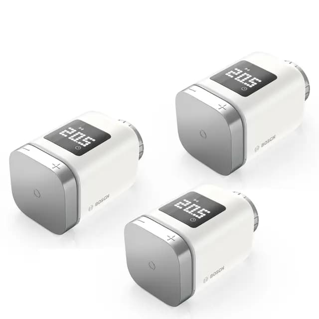 Bosch Smart Home Termostato de radiador II [+M], termostato Inteligente, Uso Flexible en el Sistema Bosch Smart Home o en Sistemas Matter con Independencia del Fabricante, Juego de 3 Unidades