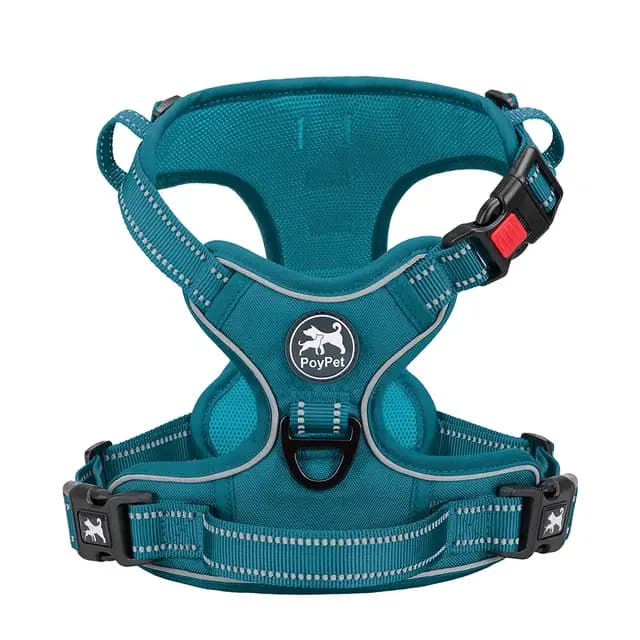 PoyPet Arnés para Perros Anti-Tirones, Arnés Reflectante Antiasfixia para Perros, Chaleco Ajustable Acolchado Suave para Mascotas con Mango de Control Fácil para Perros Medianos (Tumalo Teal, M)