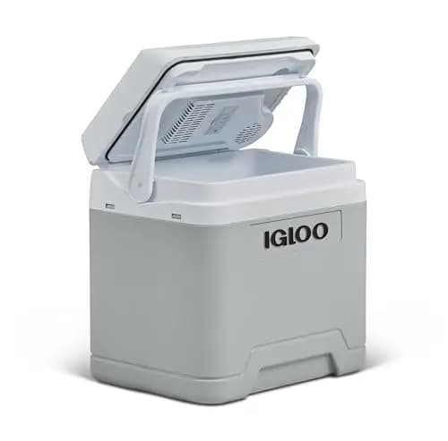 IGLOO IE24 Nevera Eléctrica, 12V y 230V, 24L – Mini Frigorífico Gris Compacto para Coche, Camping, Viajes, Barco y Festivales – Ligera, Portátil, con Compartimento para Cables y Modo Eco/MAX