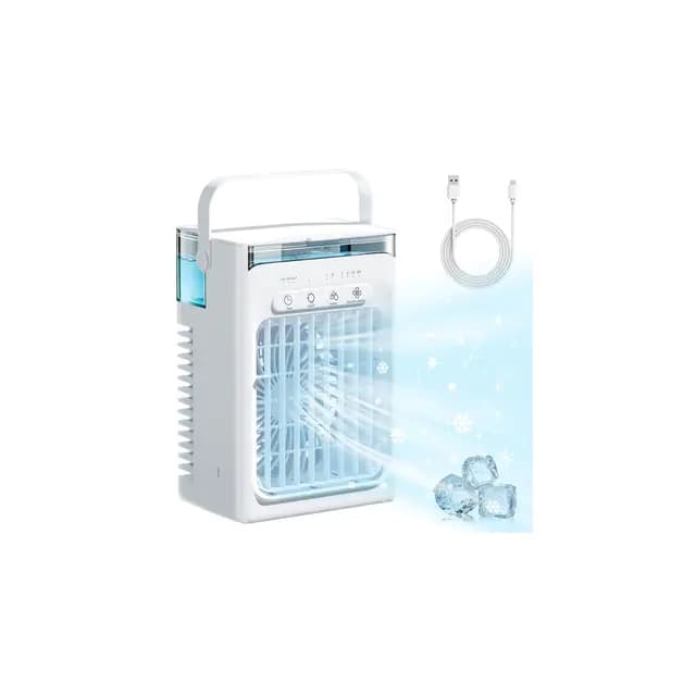 Mini Aire Acondicionado Portatil Silencioso 1000ml,Enfriador de Aire USB, Climatizador Frio Ventilador con hielo, 3 Velocidades, Temporizador 2/4/6H, Luz LED RGB Ideal para Oficina (White)
