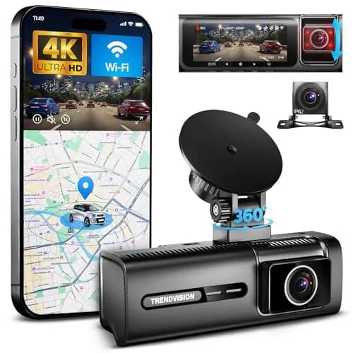 Phantom 3CH GPS Cámara para Coche Delantera, Interior y Trasera, Cámara Triple con GPS, Control por App WiFi, Visión Nocturna WDR, Gran Angular de 170°, Pantalla IPS de 3"