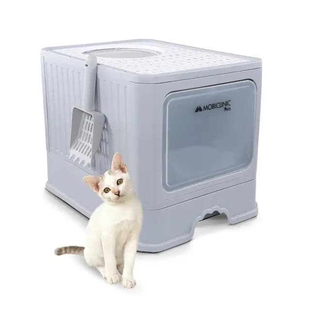 Mobiclinic® Pets, Arenero Gatos Cubierto, Cajón extraíble, Incluye Pala, Catbox, Doble Entrada Frontal y Superior con Tapa, Rejilla, Estética Elegante, Estructura Desmontable