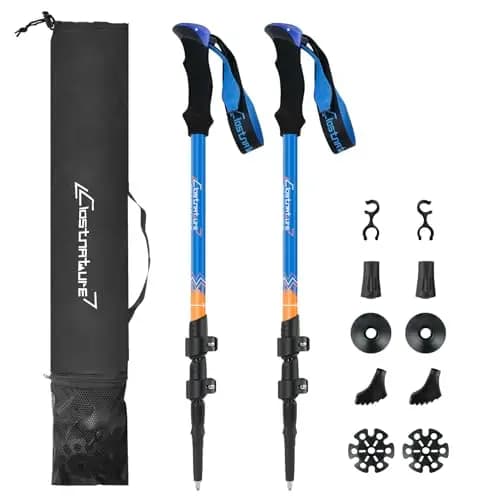 Clostnature Bastones de Senderismo Telescópicos 2pcs, Bastones Trekking Ligeros de Aluminio Ajustables 58-135 cm con Bolsa, Palos Senderismo Marcha para Montaña y Viaje, Walking, Caminar, Mochilero