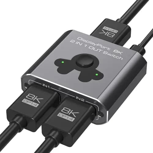 Displayport Switch 2 In 1 Out 8K60Hz 4K144Hz Displayport Switch 2 Port DP 1.4 Display Port Compatible Con Televisores Monitores Ordenadores Portátiles PC Proyectores Etc