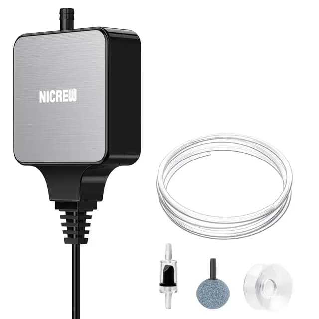 NICREW Oxigenador Acuario Ultra-Silencioso＜33 dB, Nano Bomba de Aire Silenciosa hasta 40 L, Accesorios para Nano Acuario, 18 L/H, 1,5 W