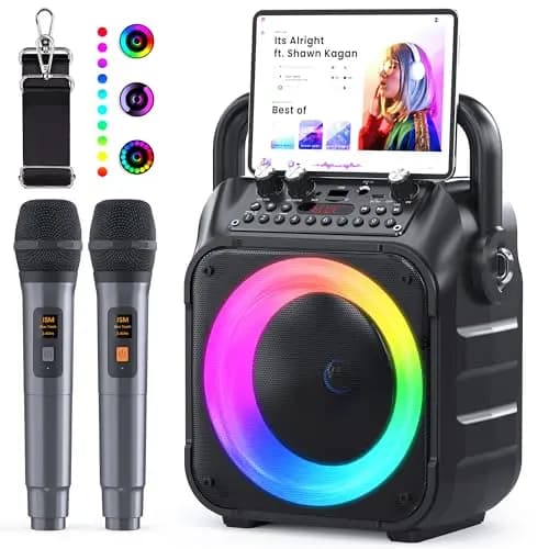 Ankuka Altavoz Karaoke Bluetooth con 2 Micrófonos Inalámbricos