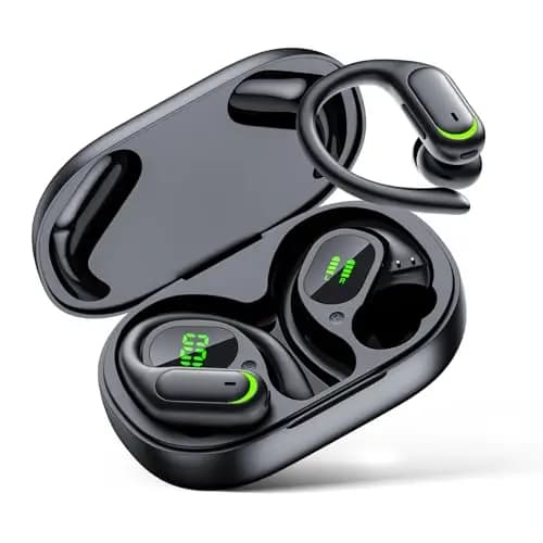 Auriculares Inalambricos Deportivos, Cascos Inalámbricos Bluetooth 5.4 HiFi Estéreo con 4 HD Mic, 50H Reproducción, IP7 Impermeable, Micrófono HD, Pantalla LED, Ideal para Gym Running Fitness - Negro