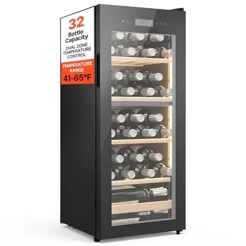 VEVOR Vinoteca Capacidad de 32 Botellas, Nevera para Vinos con Refrigeración de Doble Zona, Botellero Eléctrico Temperatura Ajustable de 5 ℃ a 18 ℃, Puerta de Cristal, para Hogar, Oficina, Bar