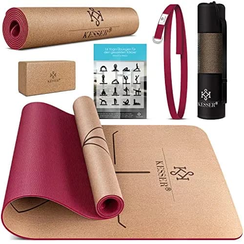 KESSER® Esterilla de Yoga de Corcho, Incl Bolsa con Correa de Transporte y Esterilla de Gimnasia, Esterilla de Yoga, Antideslizante de Caucho Natural, TPE Esterilla de Fitness, 183 x 62 – Imagen 1