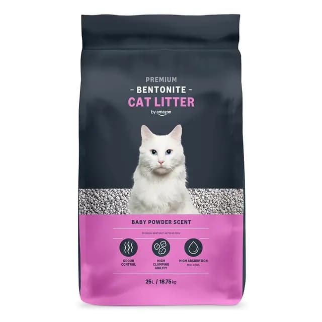 by Amazon Arenero Prémium de Bentonita con Aroma a Talco para Gatos, 25L (Paquete de 1) (Anteriormente Marca Lifelong, Mismo Producto)