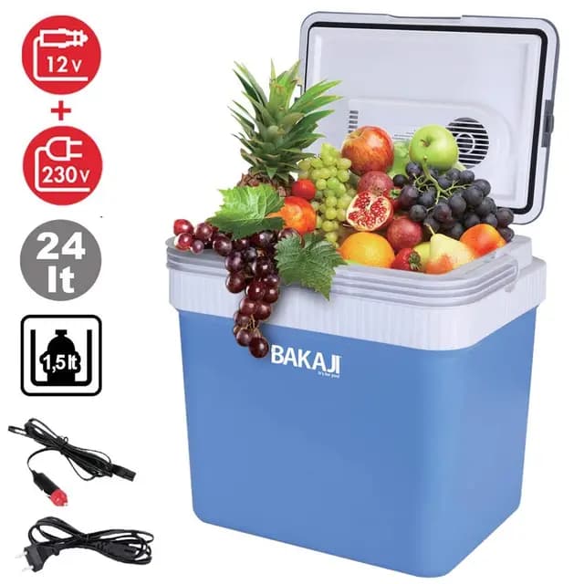 Bakaji Nevera eléctrica de 24 litros, 12/220 V, para casa, Coche, Caravana, Barco, refrigerador, portátil, función de Calor y frío. Dimensiones: 41 x 30 x 45 cm