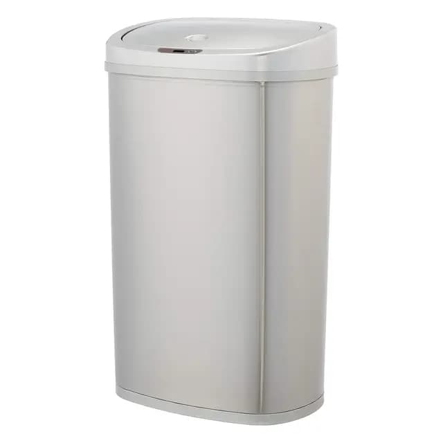 Amazon Basics Cubo de basura automático de acero inoxidable, metálico, rectangular, 50 litros
