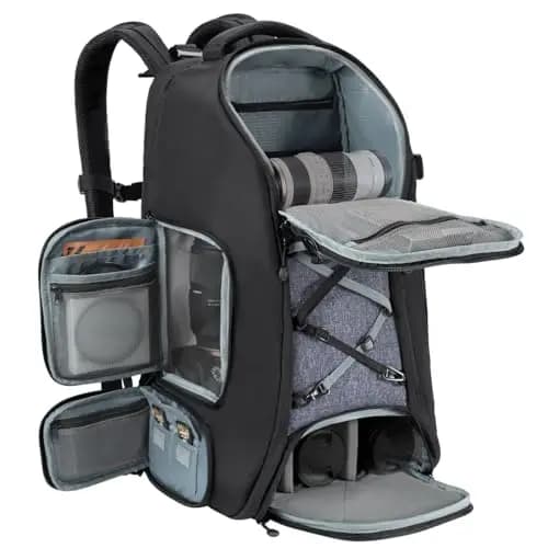 K&F CONCEPT Mochila Fotografia Profesional, 30L Mochila viaje Grande Multifuncional, Mochila Camara con Compartimento de 16' para Portátil, Compatible DSLR Camera, Tripod