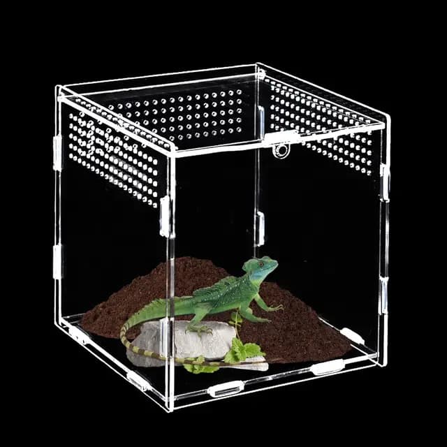 Caja de alimentación para reptiles, terrario acrílico, mini terrario, adecuada para arañas saltadoras, lagartos, caracoles, escarabajos (15'