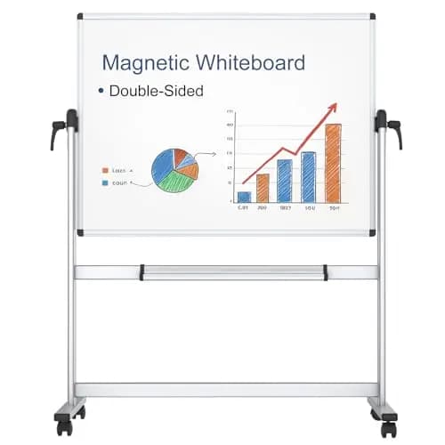 VIZ-PRO Pizarra blanca móvil magnética de doble cara 120x90 cm, con ruedas y marco de aluminio, para oficina y aula