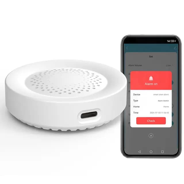 Alarma de Sirena Inteligente, 100 dB, Alarma inalámbrica para Puerta y Ventana, 32 Tipos de Sonido Disponibles.Debe funcionar con Dispositivos Inteligentes Tuya. No Puede funcionar Solo