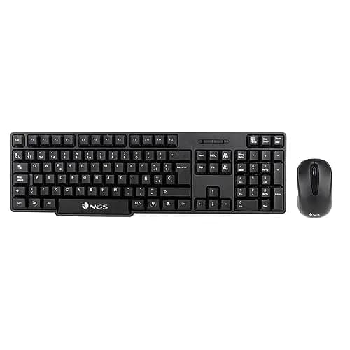 NGS Euphoria Kit Idioma Portugués (QWERTY) - Combo Teclado y Ratón inalámbrico 2.4GHz, clicks silenciosos. Compatible con Mac/Windows/Linux/Android/Tablet/TV. Negro