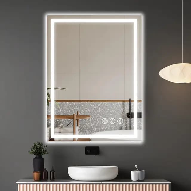 Ratsamee Espejo Baño con Luz 60x80cm, Espejos de Baño con LED con Antivaho, Regulable, 3 Colores Luz, Función Memoria