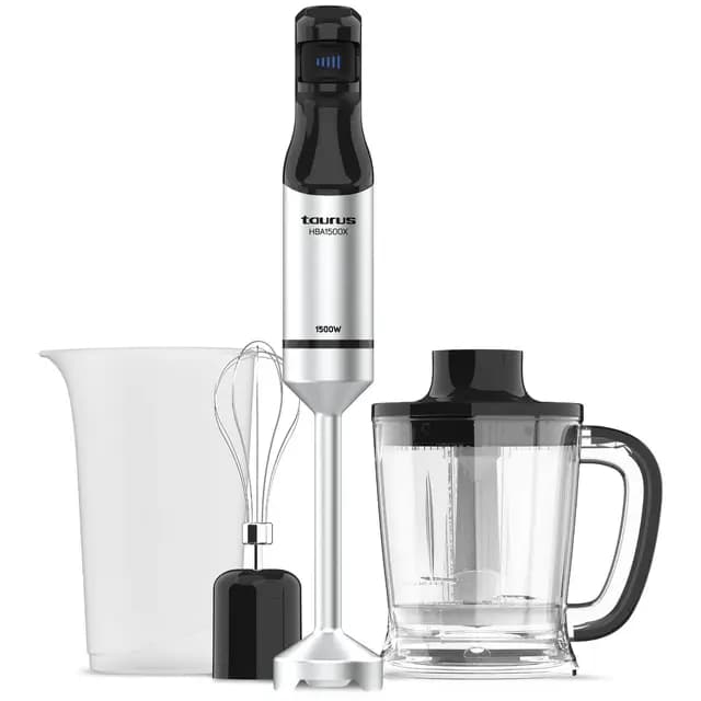 Taurus - Batidora de mano | 1500W Potencia | Regulador de 20 velocidades ajustable | Función Turbo | Cuchillas de acero inoxidable | Pica hielo | Diseño ergonómico | Vaso medidor 700 ml | Inox