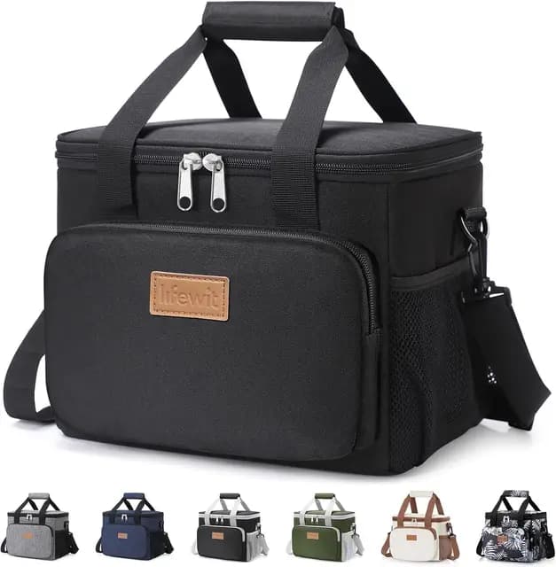 Lifewit Bolsa Termica Porta Alimentos 9L(12 Latas), Bolso Comida Trabajo Hombre y Mujer, Lunch Bag para Lonchera, Medio Bolsas Nevera Portatil para Playa, Viaje, Work, Negro