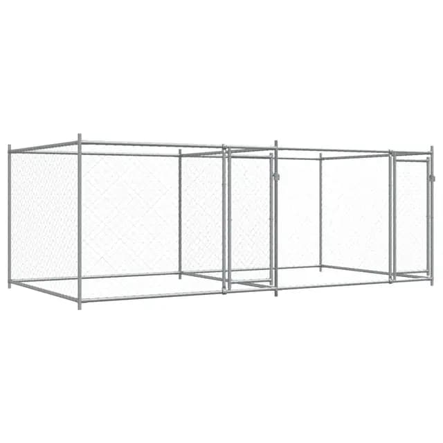vidaXL Jaula de Perros con Puertas, Perrera de Malla para Cachorros, Corral para Animales, Caseta de Exterior, Acero Galvanizado Gris