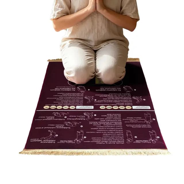 Esterilla De Oración Plegable,48 x 89 cm Alfombra Suave Antideslizante Con Guía Bilingüe - Esterilla De Oración Para Principiantes | Para Niños Adultos Principiantes Hogar Viajes Escuela Vacaciones – Imagen 1