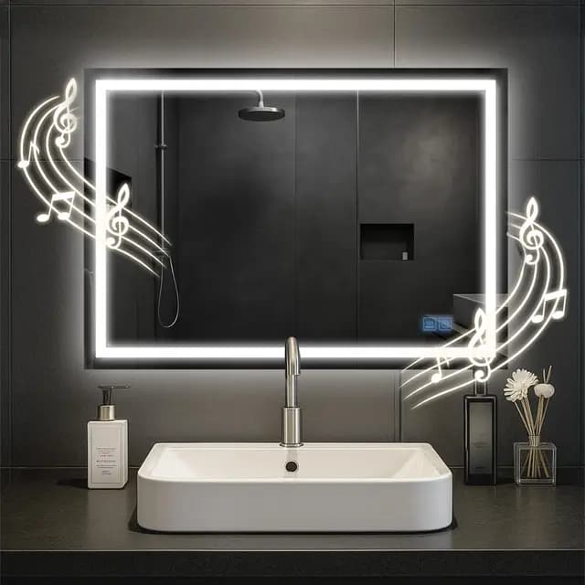 CLP Espejo de baño Jaffrey, Altavoz Bluetooth, antivaho, Espejo de Pared con iluminación LED, Regulable, 3 Modos de luz, Tamaño: