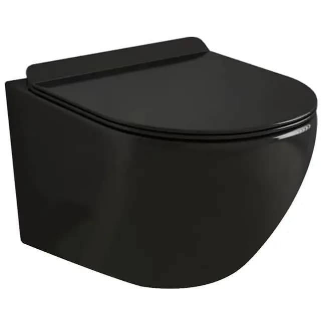 Inodoro suspendido - Cerámica - Sin bridas - Negro brillo - Soft-close - Tapa extra fina - Diseño elegante y moderno