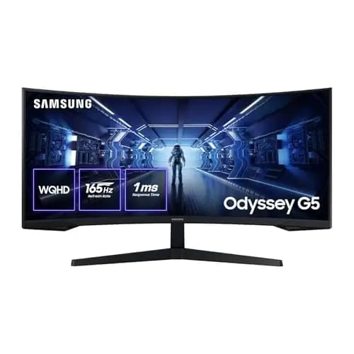 Samsung Odyssey G55T Curved Gaming Monitor 34", Ultra WQHD, 3440x1440, 165Hz, 1ms(G/G), 1000R, AMD Freesync Premium, HDR, Negro, LC34G55TWWPXEN