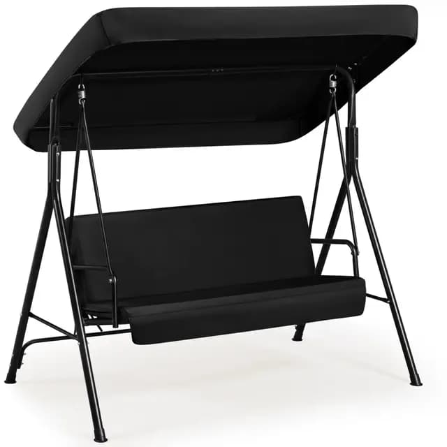Yaheetech Columpio con Dosel Balancín de Jardín Exterior de 3 Plazas con Cojín Extraíble y Toldo Ajustable en Ángulo Impermeable Carga Máx.250kg Negro