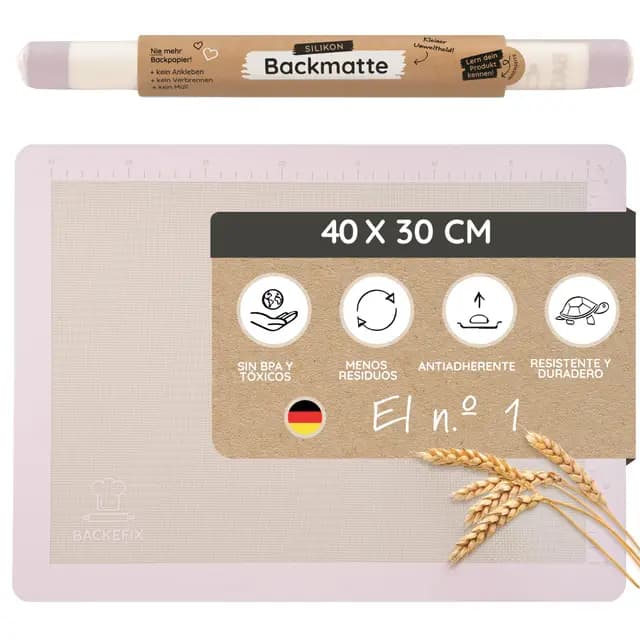 Backefix Esterilla de silicona para hornear 40 x 30 cm, color rosa, alfombrilla de silicona reutilizable de alta calidad, libre de sustancias nocivas, respetuosa con el medio ambiente y saludable con