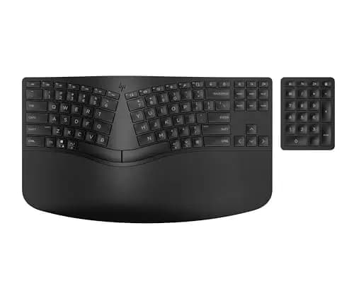 HP 960 Teclado Inalámbrico Ergonómico (Reposamanos, Sincronización Rápida, Detección Automática Sistema Operativo, Inclinación Negativa, QWERTY Español) Negro