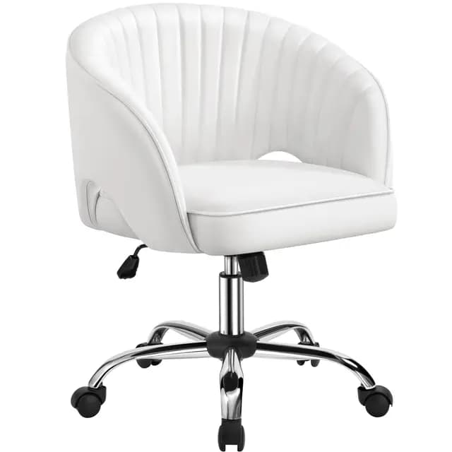 Yaheetech Silla de Oficina Piel sintética con Rudas Giratorias de 360° con Función de Inclinación Sillon para Trabajo Altura Ajustable Tapizada Blanca