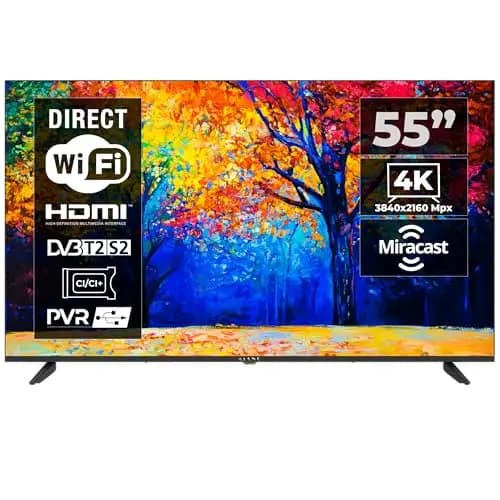 Metal Case Kiano Elegance TV 55" Pulgadas 4K UHD HDR10 (Android TV 9.0 2GB RAM [Televisor 140 cm Frameless Sans Cadre 8GB] Smart TV, Netfilx, Youtube) Triple Tuner DVB-T2 C/S2, Ci, PVR, WiFi