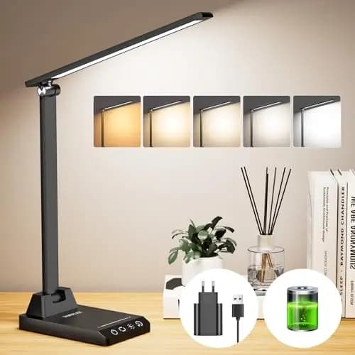 Lámpara Escritorio, Flexo Led Escritorio con 2500mAh Batería, 5 Modos,10 Niveles de Brillo Lámpara Escritorio LED, Temporizador de 30/60min Lampara Escritorio Led, Función de Memoria Flexo Escritorio