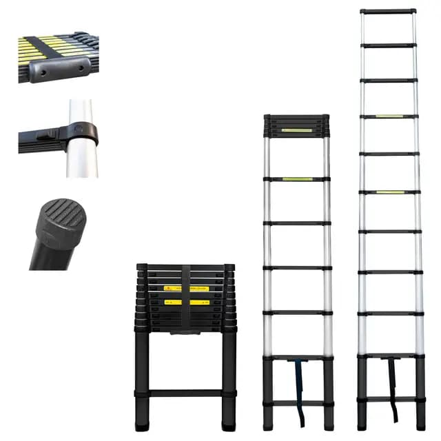 HOSTRÖM Escalera telescópica de 3,2 m TELESCOO11, Aluminio, Plegable, Extensible, Altura máxima de Trabajo 4,1 m, Norma EN131, garantía de 5 años.