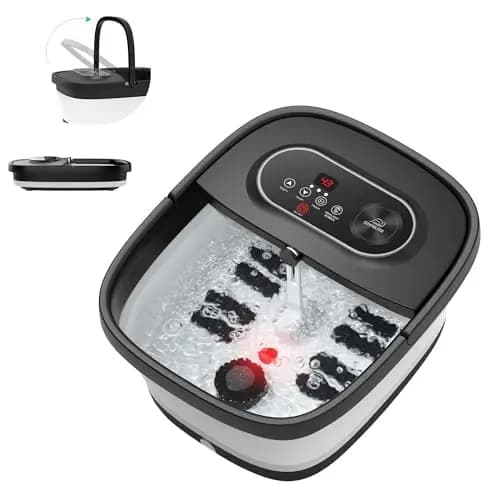 Snailax Baño de pies plegable con masaje y calefacción, baño de burbujas con ruedas Shiatsu | 14 niveles de calor | burbujas | luz roja | temporizador, bañera eléctrica 35 ℃ – 48 ℃, masajeador de pies