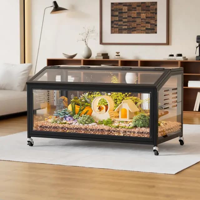 MSFE Jaula Grande para Hámster con Ruedas, 100x51x50cm Metal Espaciosa Hábitat para Animales,Hábitat Transparente para Hámster con Vista de 360°,para Hámsters Enanos Jerbos y Animales Pequeños