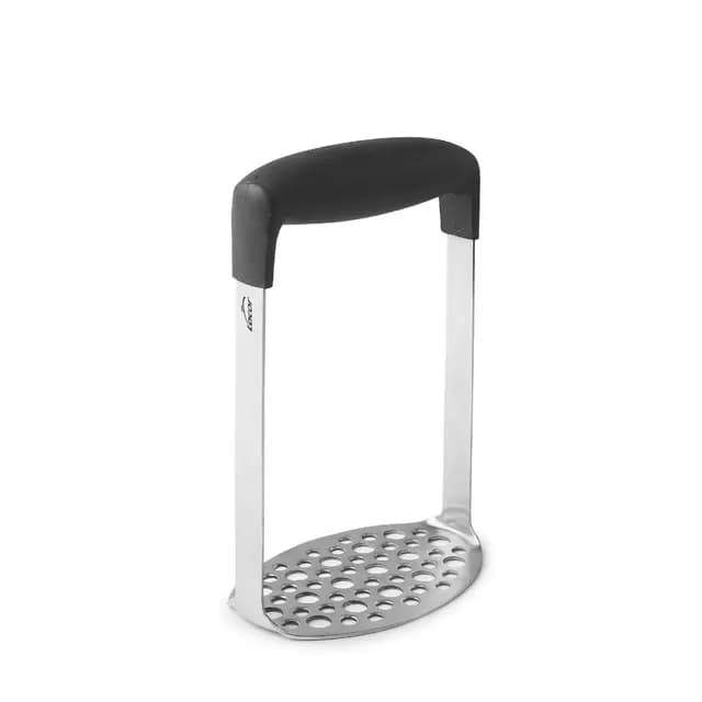 Lacor - 62897 - Aplastador de Patatas Cocidas, Prensa Patatas, Utensilios Cocina, Máxima Durabilidad, Robusto, Mango Ergonómico, Apto para el Lavavajillas, Acero Inoxidable 18/10, Negro