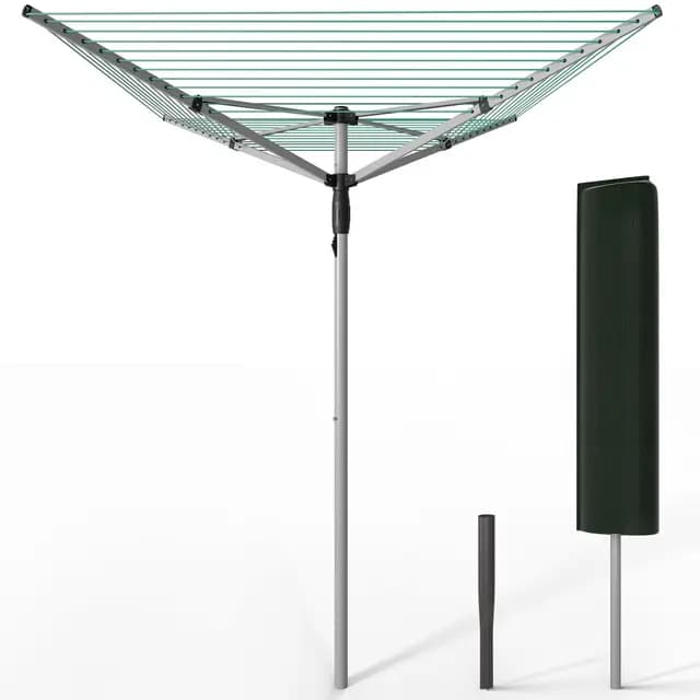 VOUNOT® Tendedero Giratorio 45M de Cuerda Secadora de Ropa Rotativa para Exteriores 4 Brazos Sistema Tipo Paraguas Línea de Lavado Plegable con Funda y Estaca para Jardín Al Aire Libre Plateado/Verde