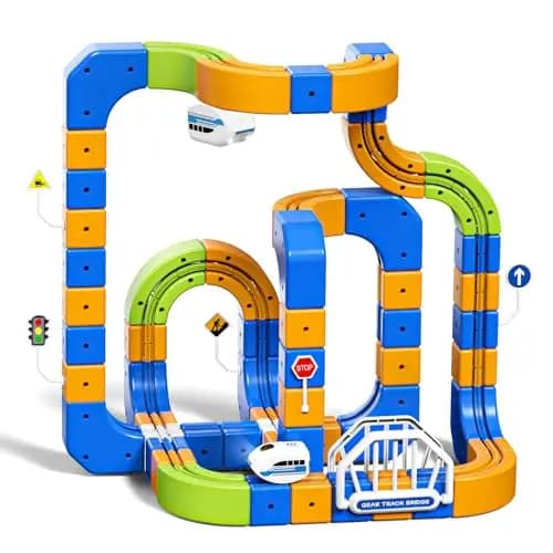 Tren Eléctrico Niños 225 Piezas (80 Vías + 2 Trenes) – Gran Pista Flexible 3D Antigravedad Circuito Tren Electrico, Juego de Construcción Stem DIY, Trenes Motorizados USB, Regalo 3-10 Años