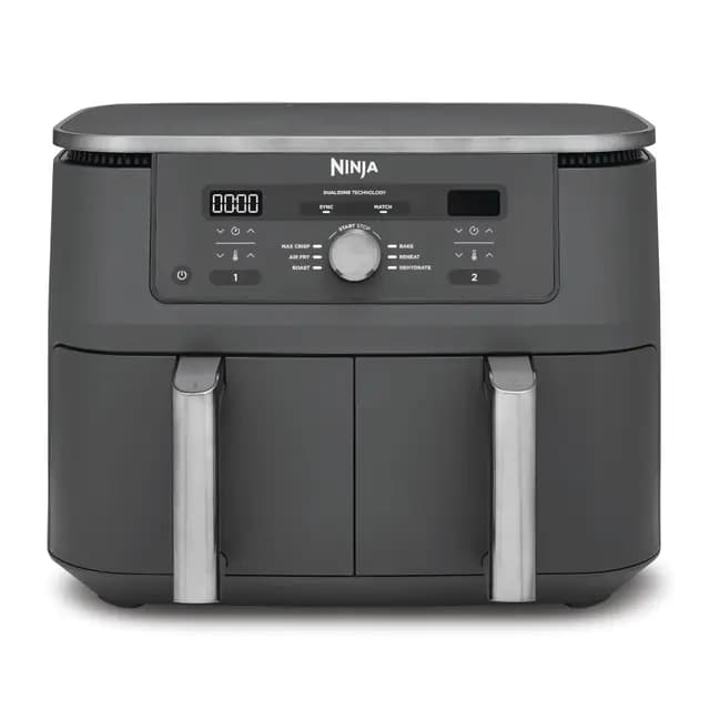 Ninja MAX Freidora de Aire con 2 Cajones Independientes - 6 Funciones Air Fry, Max Crisp, Roast, Bake, Reheat y Dehydrate - 9,5 l con Rejillas Antiadherentes - Gris Metalizado, DZ400EU