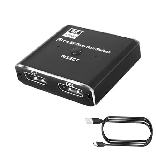XMSJSIY Conmutador displaypot 8k conmutador bidireccional DP 1 en 2/2 en 1 en el convertidor de conmutador DP de Alta Velocidad Utiliza de Cable DP versión 2.1 Soporte 8K@30Hz 4K@120Hz