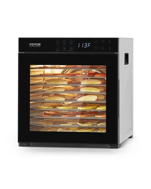 VEVOR Deshidratador de Alimentos 10 Bandejas de Acero Inoxidable Secador de Alimentos Eléctrico 1000 W con Temperatura Ajustable y Temporizador de 48 Horas para Cecina, Frutas, Verduras, Hierbas