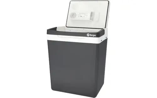 BERGER | Nevera termoeléctrica 30 L, Enfría y calienta, Conexión 12 V y 230 V para Coche, Camping y hogar, Bajo Consumo, Diseño Robusto y silencioso - Color Negro