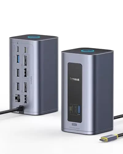 Baseus Nomos Air Mac 12 en 1 Displaylink Docking Station, Estación de Acoplamiento 2 Monitores Extensión para macOS, 2K HDMI/DP, 10Gbps USB-A/C, 100W PD, Gigabit Ethernet, Driver DisplayLink Requerido – Imagen 1