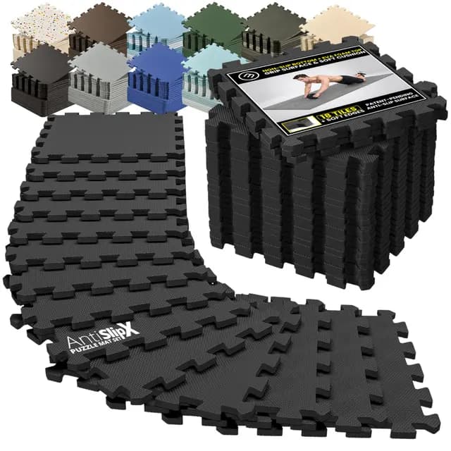 Esterilla Fitness Puzzle AntiSlipX para Suelos de Gimnasio | Set de Protección Goma Espuma Losas Caucho para Máquinas de Deporte, Alfombrilla Protector Expandible Tatami Tapiz Alfombra Colchonetas Gym