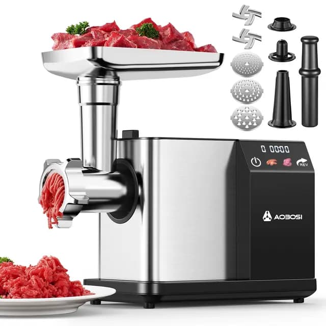 AAOBOSI Picadora De Carne Eléctrica [3000W MAX] Con Pantalla LED, 3 Velocidades, Picadora De Carne Con Sistema Anti-Atascos,Almacenamiento Integrado, Puede Hacer Salchichas & Kibbe, Ideal Para Hogar