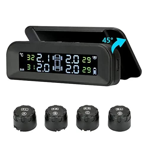 Jansite TPMS Sistema de monitoreo de presión de neumáticos solar 22-87Psi montaje en parabrisas con 4 sensores externos para coche en tiempo real sistema de alarma automática inalámbrica