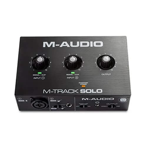 M-AUDIO M-Track Solo Interfaz de Audio USB, Tarjeta de Sonido para Grabaciones, Transmisiones y Pódcasts con Entradas XLR, Línea y DI, Paquete de Software Incluido